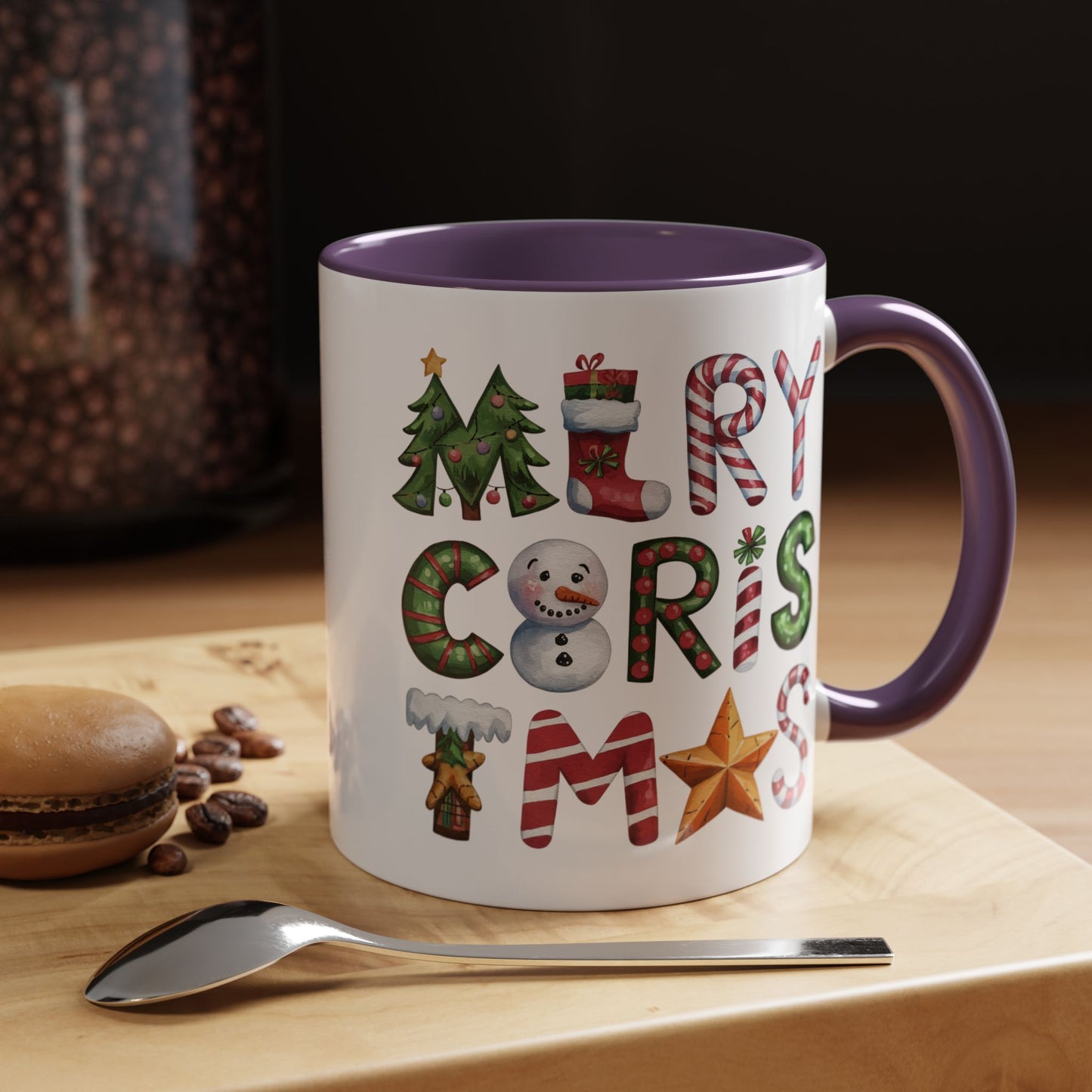 Christmas Mug - Merry Christmas Green Red & Gold Patterned Text