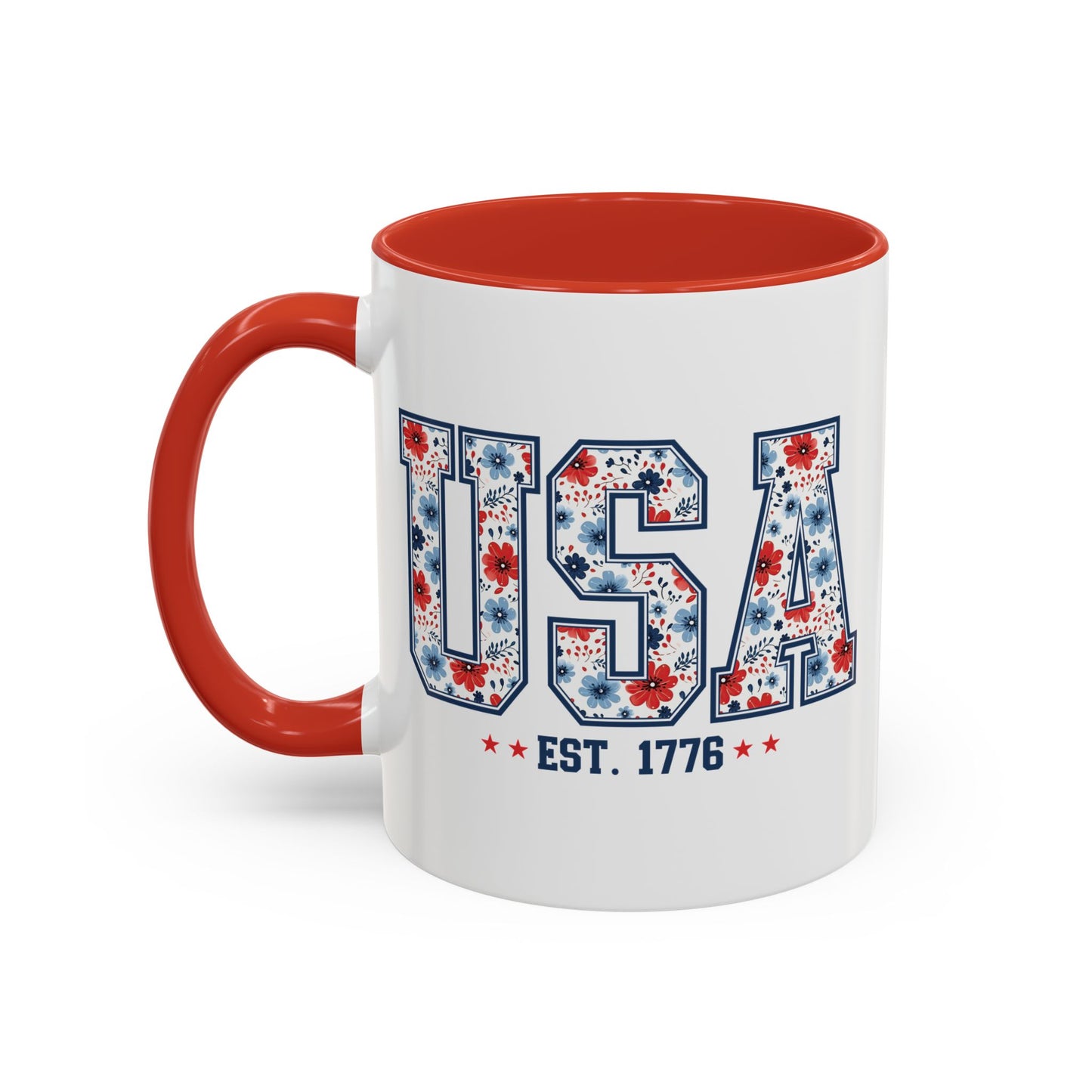 4th of July Mug - USA EST 1776 Floral