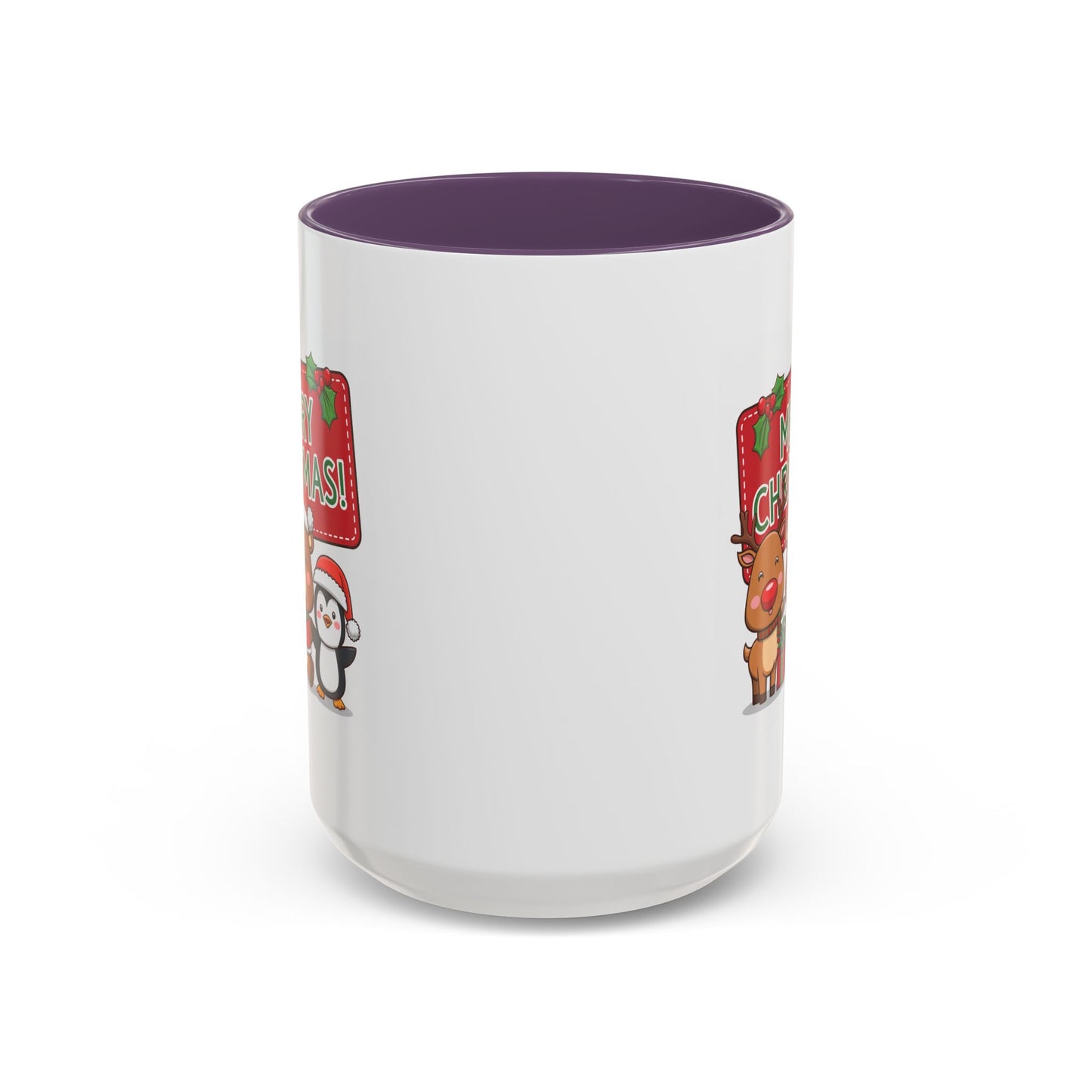 Christmas Mug - Green Text Red Banner Reindeer Bear Penguin