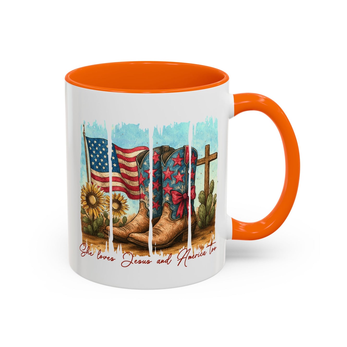 4th of July Mug - She Loves Jesus & America Too Boots