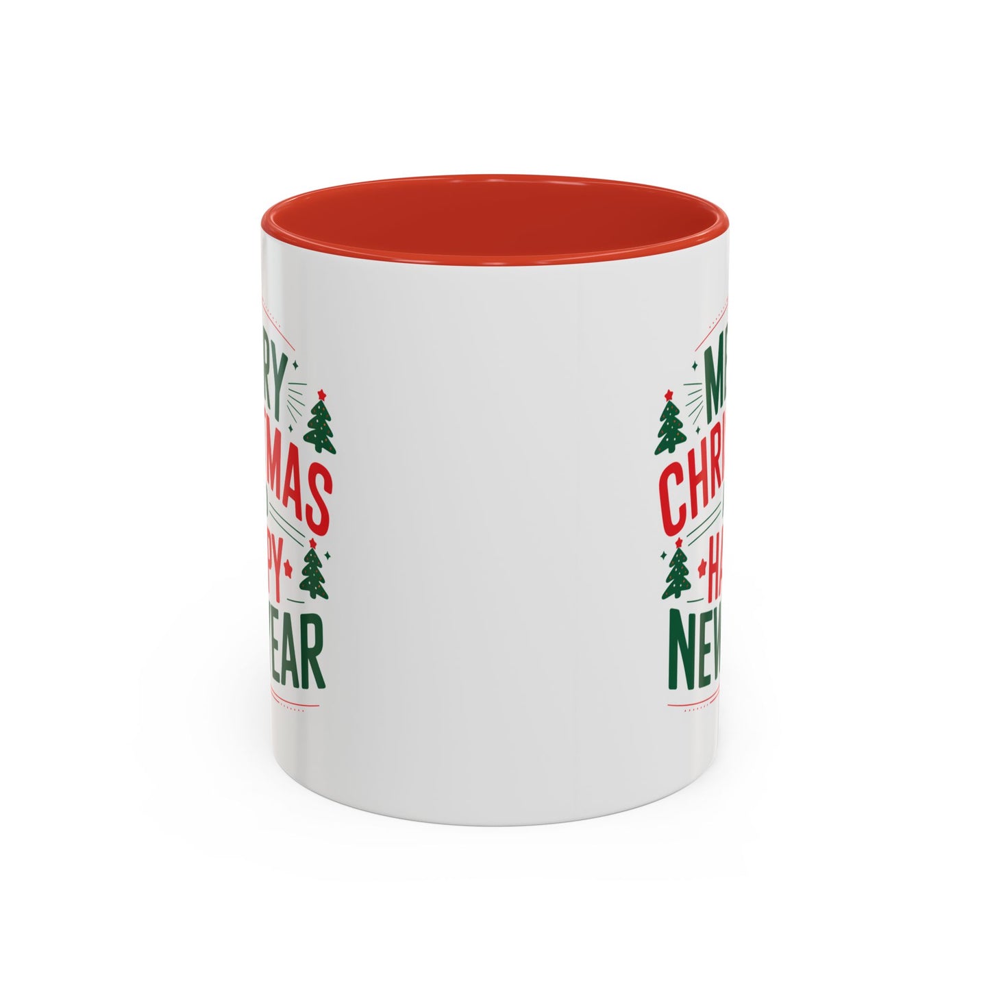 Christmas Mug - Merry Christmas and a Happy New Year Green & Red Text Trees Stars