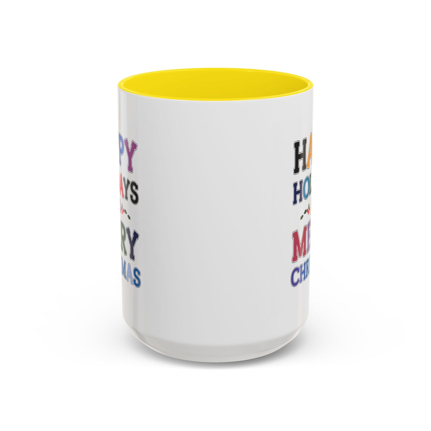 Christmas Mug - Happy Holidays and Merry Christmas Blue Yellow Purple Orange Red Text