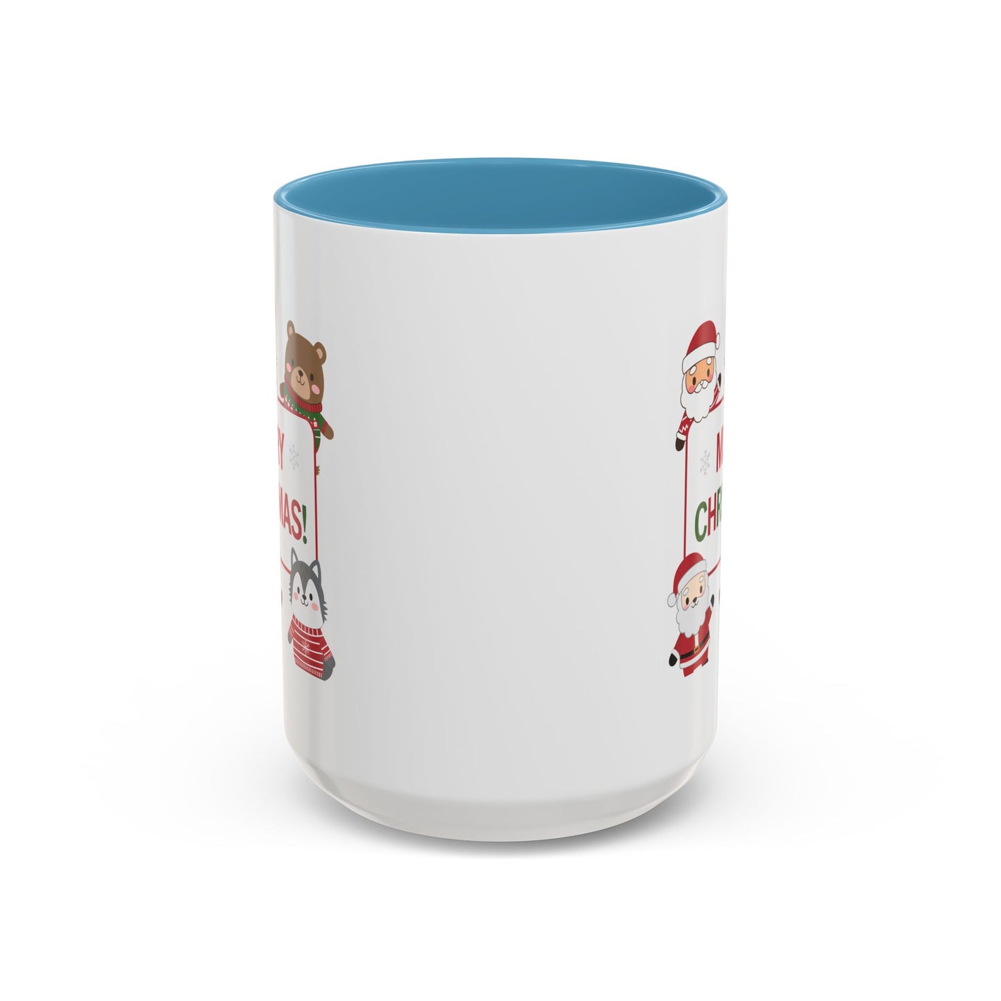 Christmas Mug - Merry Christmas Red & Green Text Santa Cute Animals
