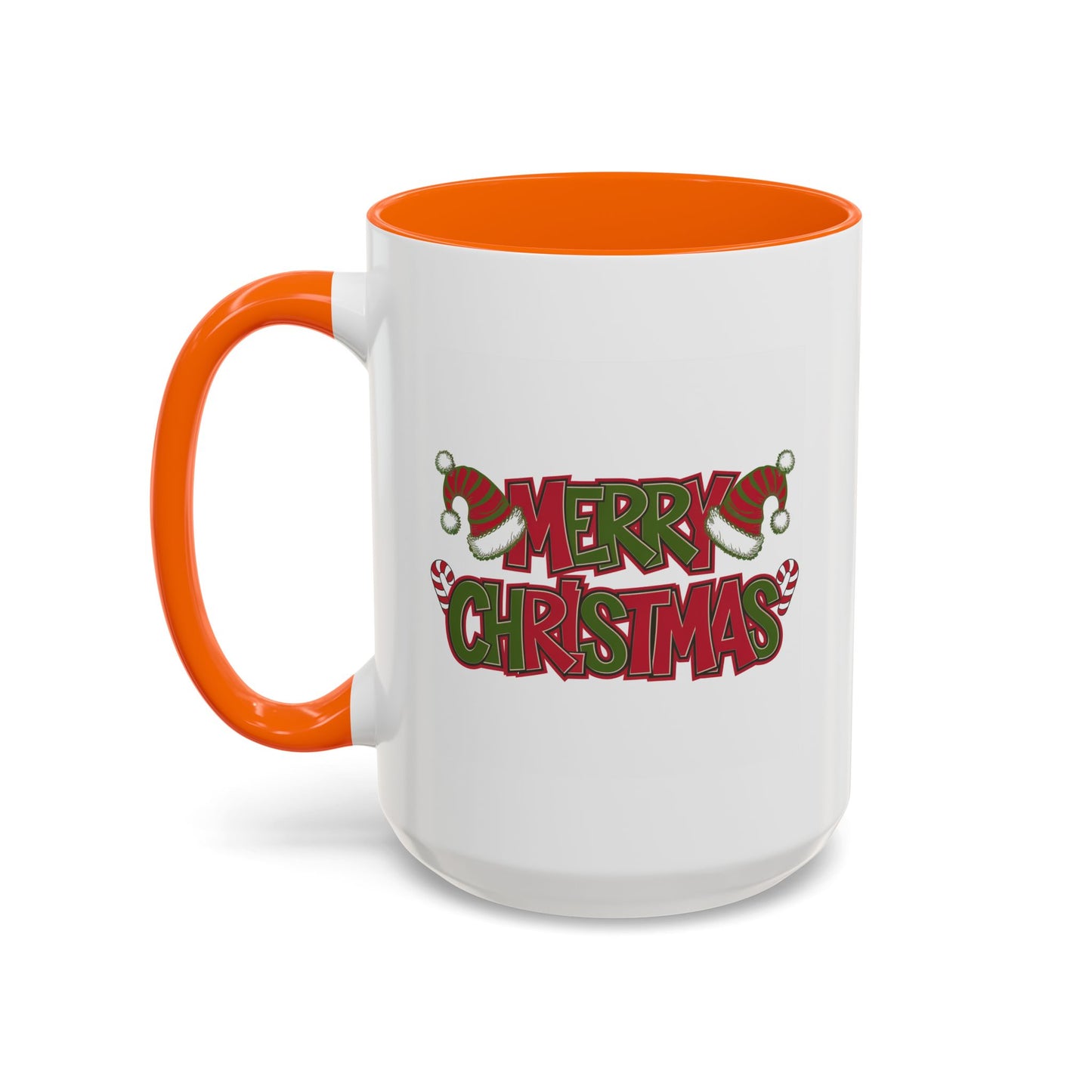Christmas Mug - Merry Christmas Red & Green Text Hats Candy Canes