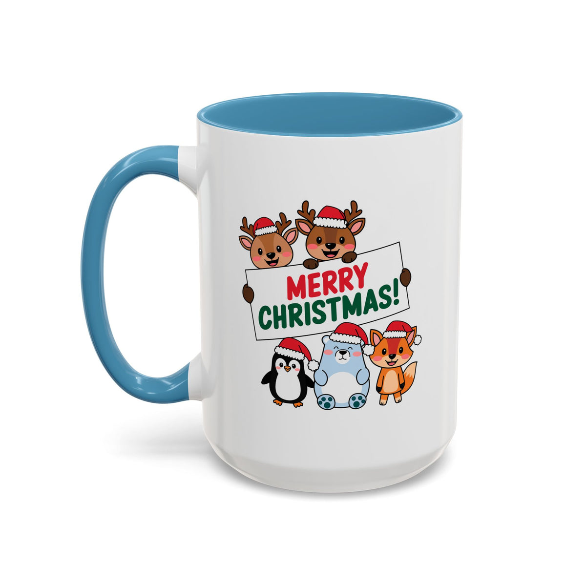 Christmas - Merry Christmas Red & Green Text Reindeer Penguin Bear Fox