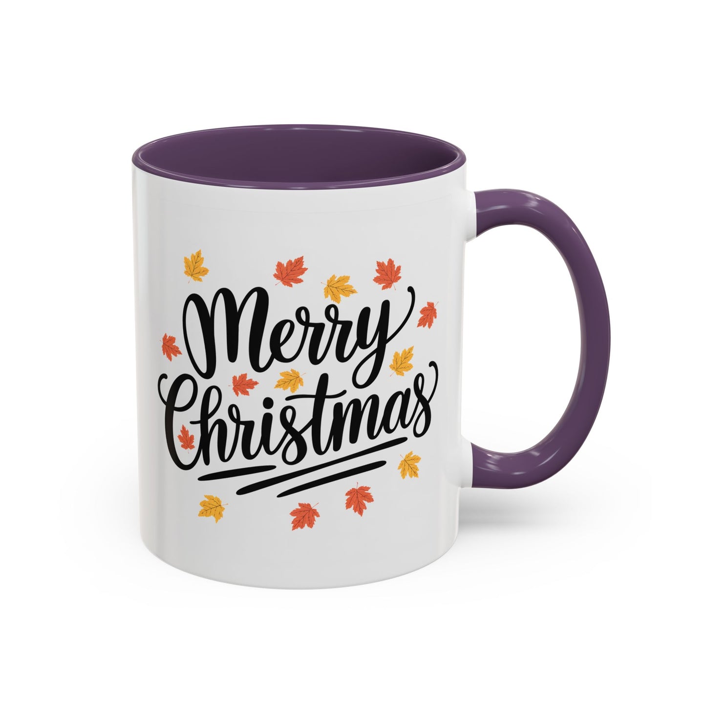Christmas Mug - Merry Christmas Black Text Fall Leaves