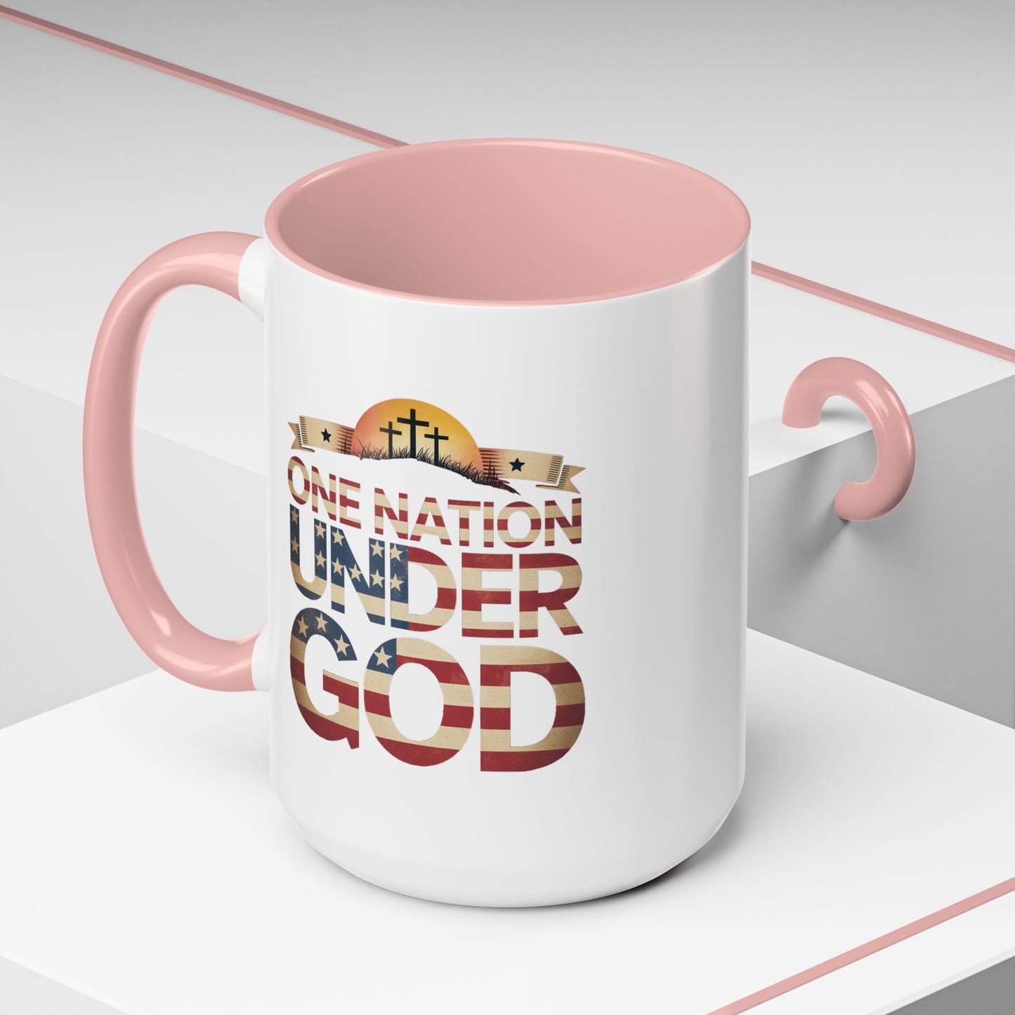 4th of July Mug - One Nation Under God Cross Flag