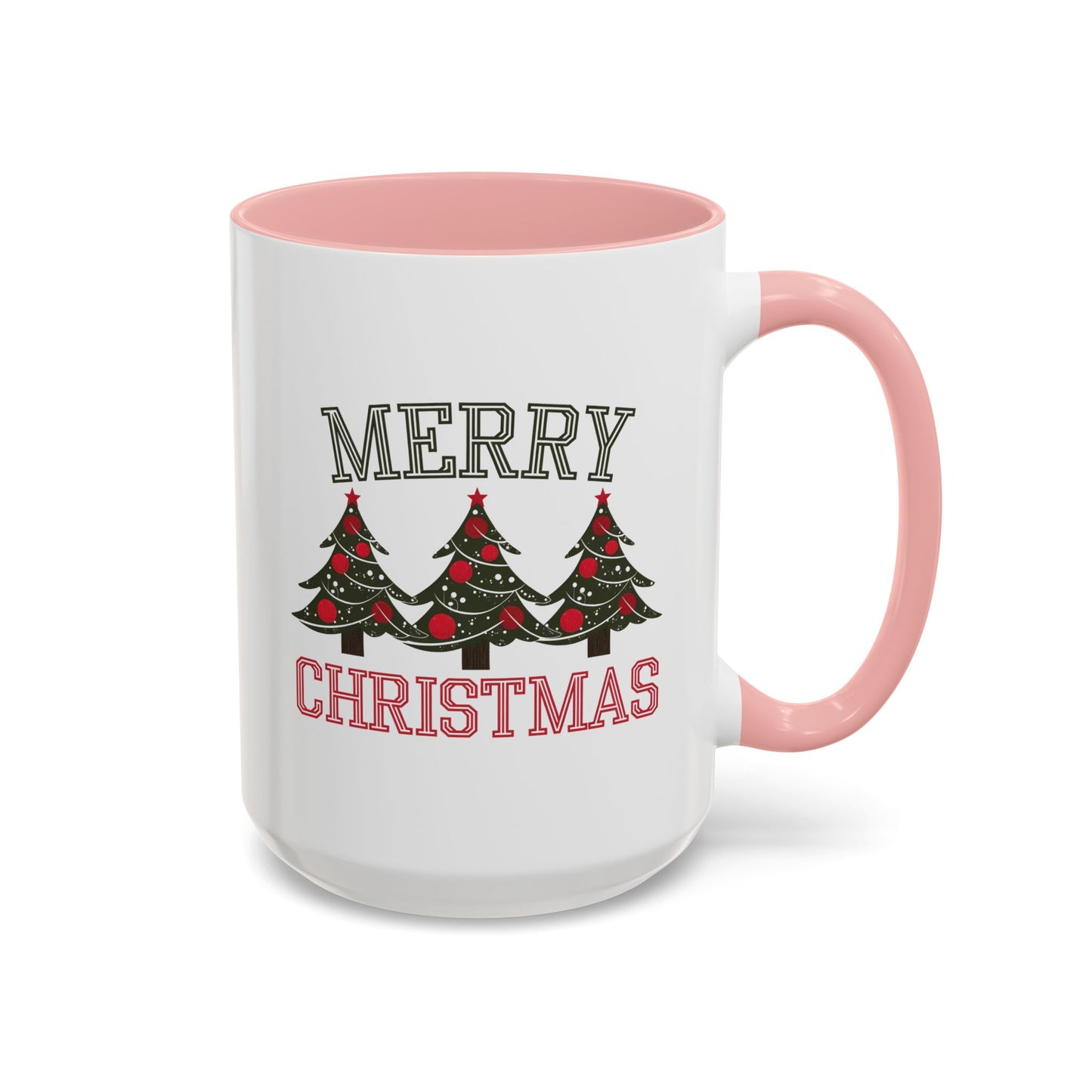 Christmas Mug - Merry Christmas Green & Red Text Decorative Trees