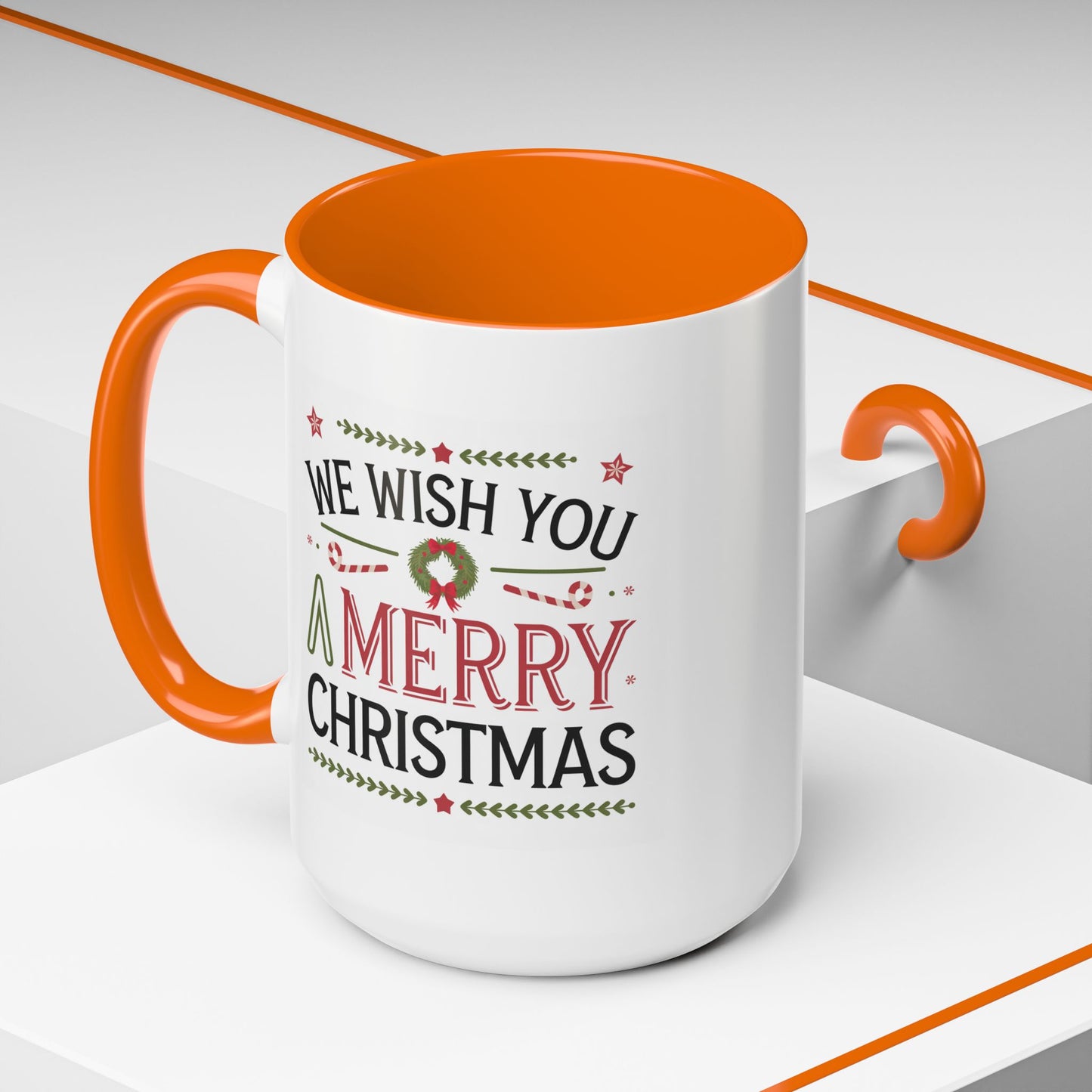 Christmas Mug - We Wish You a Merry Christmas Blue Green & Red Text