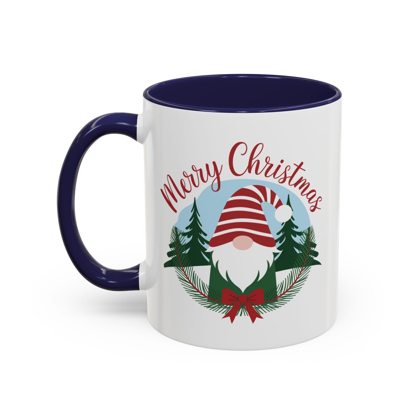 Christmas Mug - Merry Christmas Red Text Gnome Bow Tree