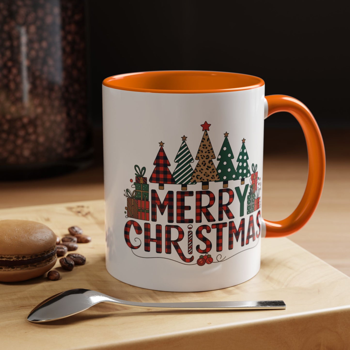 Christmas Mug - Merry Christmas Tartan Text Trees Presents