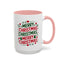 Christmas Mug - Merry Christmas Green & Red Text Trees Hearts Snowflakes Stars