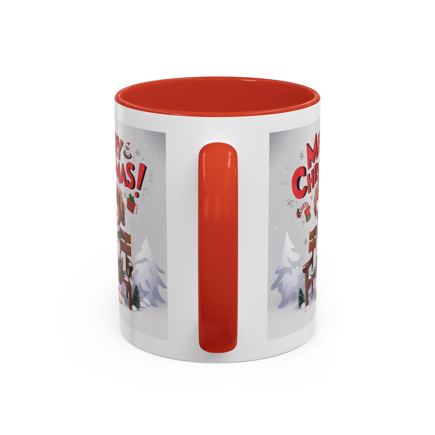 Christmas Mug - Merry Christmas Red Text Puppy Green & Red Top