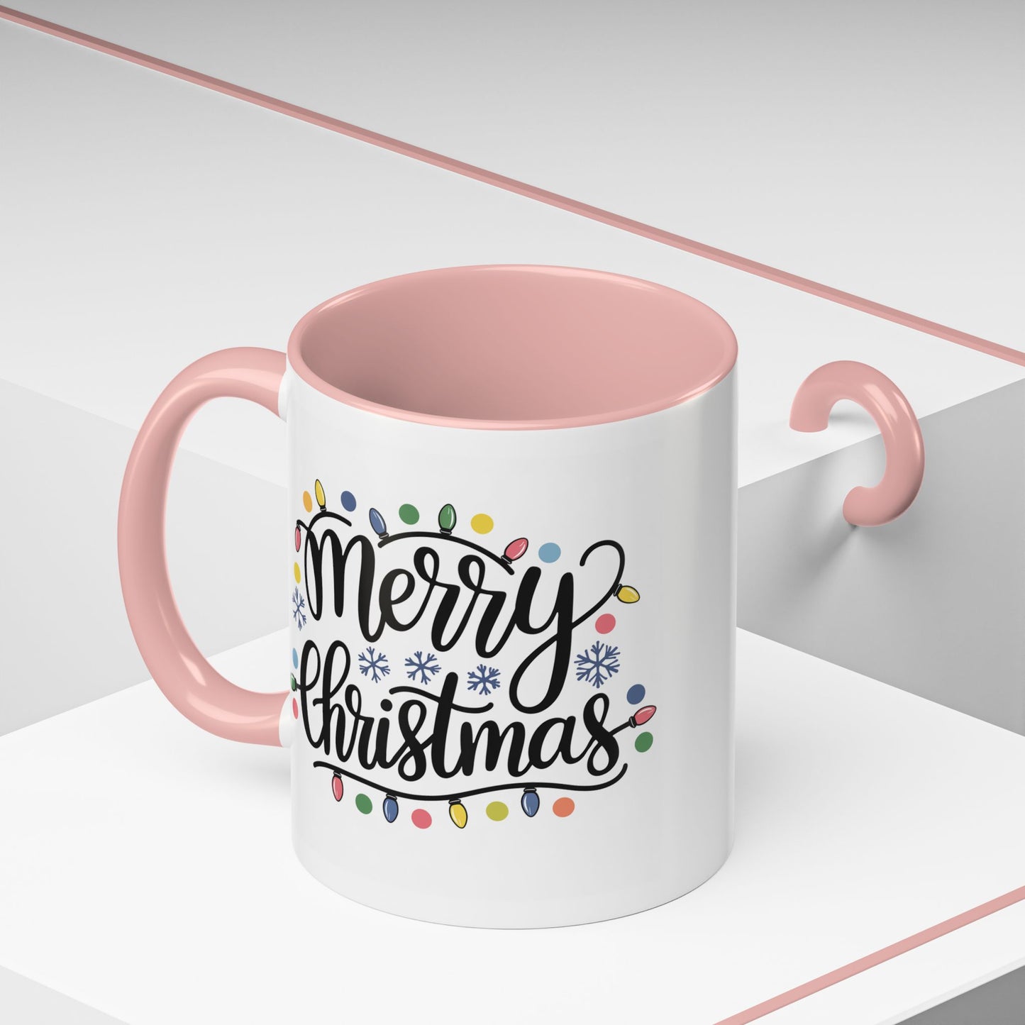 Christmas Mug - Merry Christmas Black Text Colored Lights