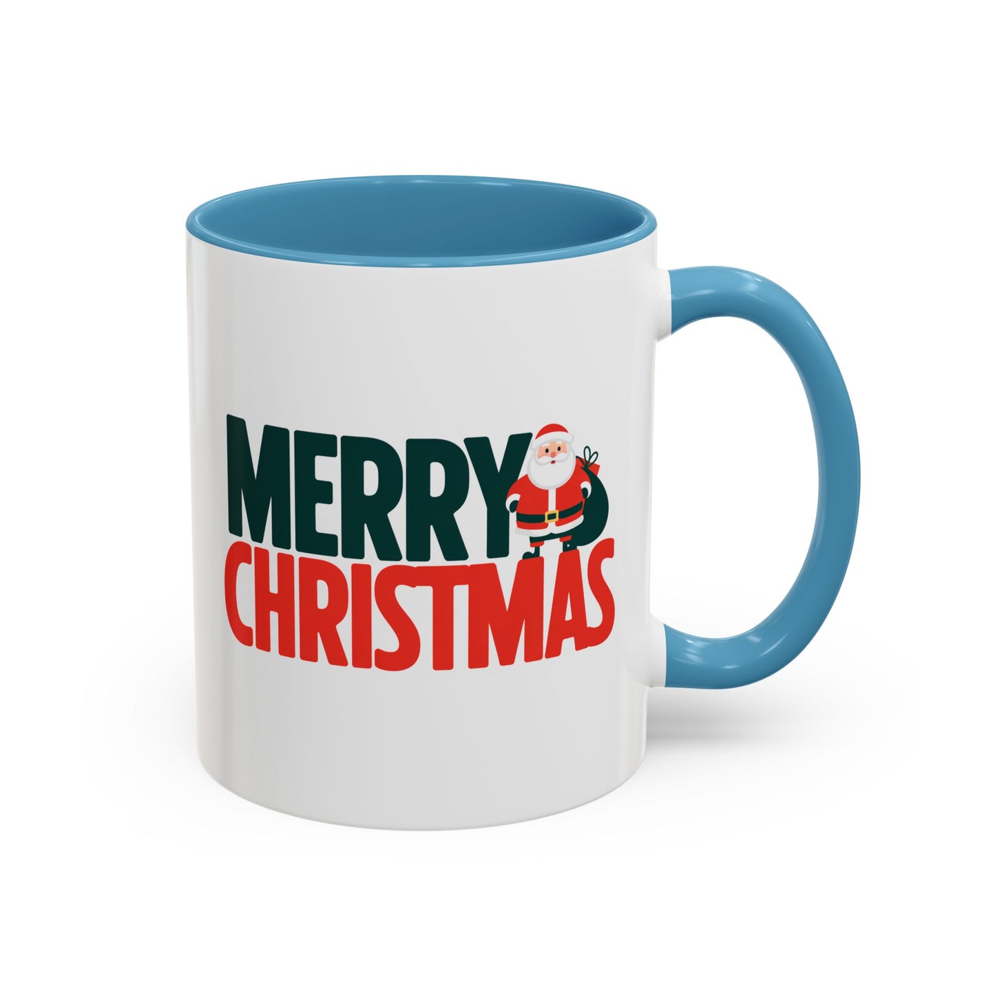 Christmas Mug - Merry Christmas Green & Red Text Santa Bag