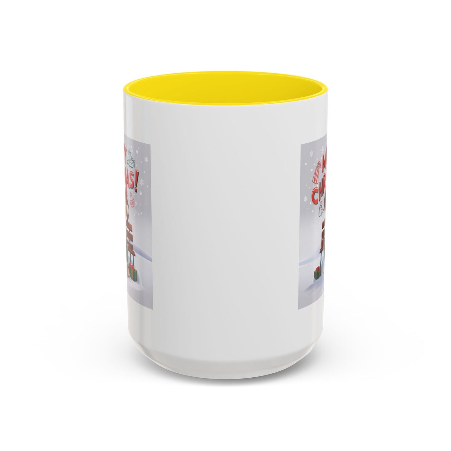 Christmas Mug - Merry Christmas Red Text Puppy Green Top