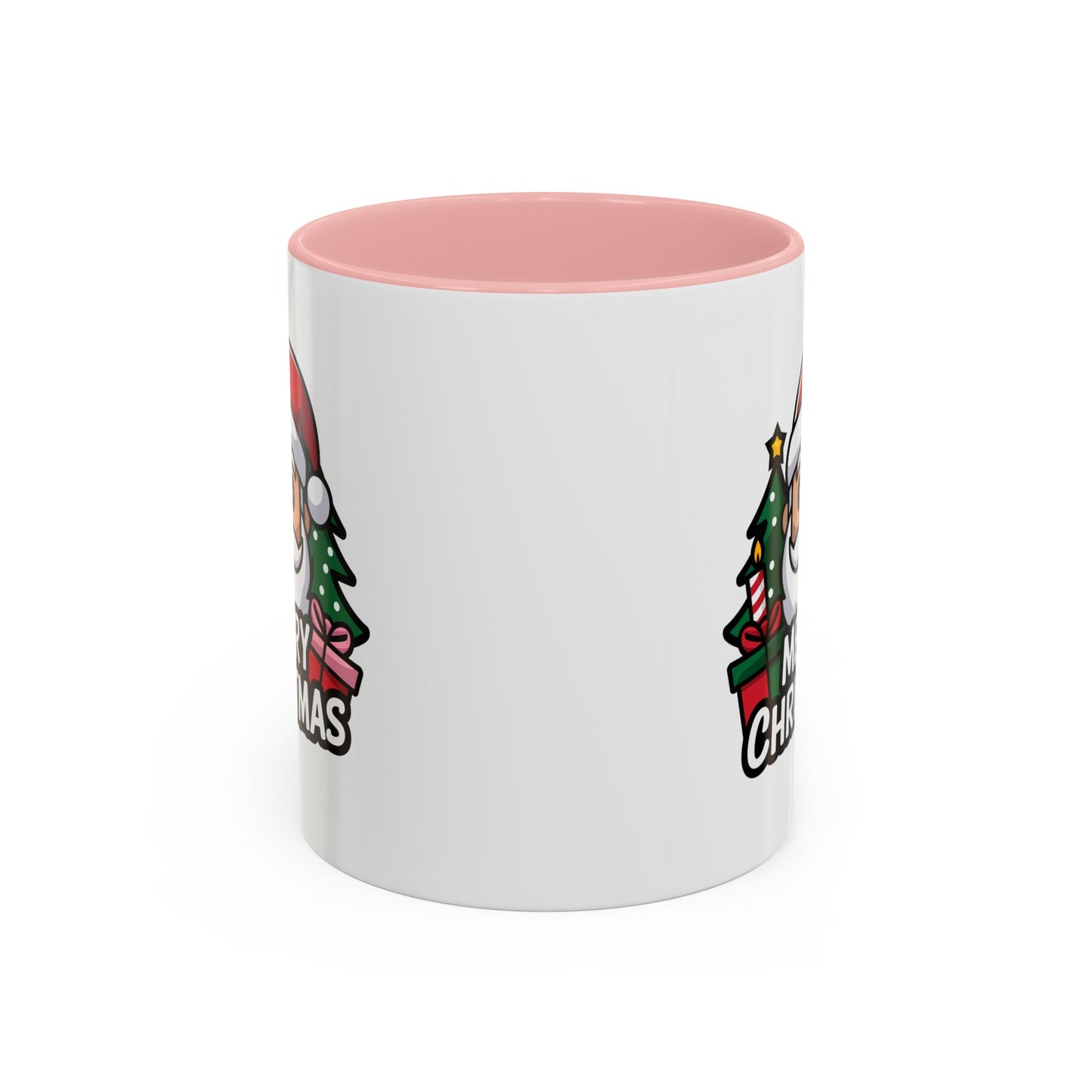Christmas Mug - Merry Christmas White & Black Text Santa Trees Presents