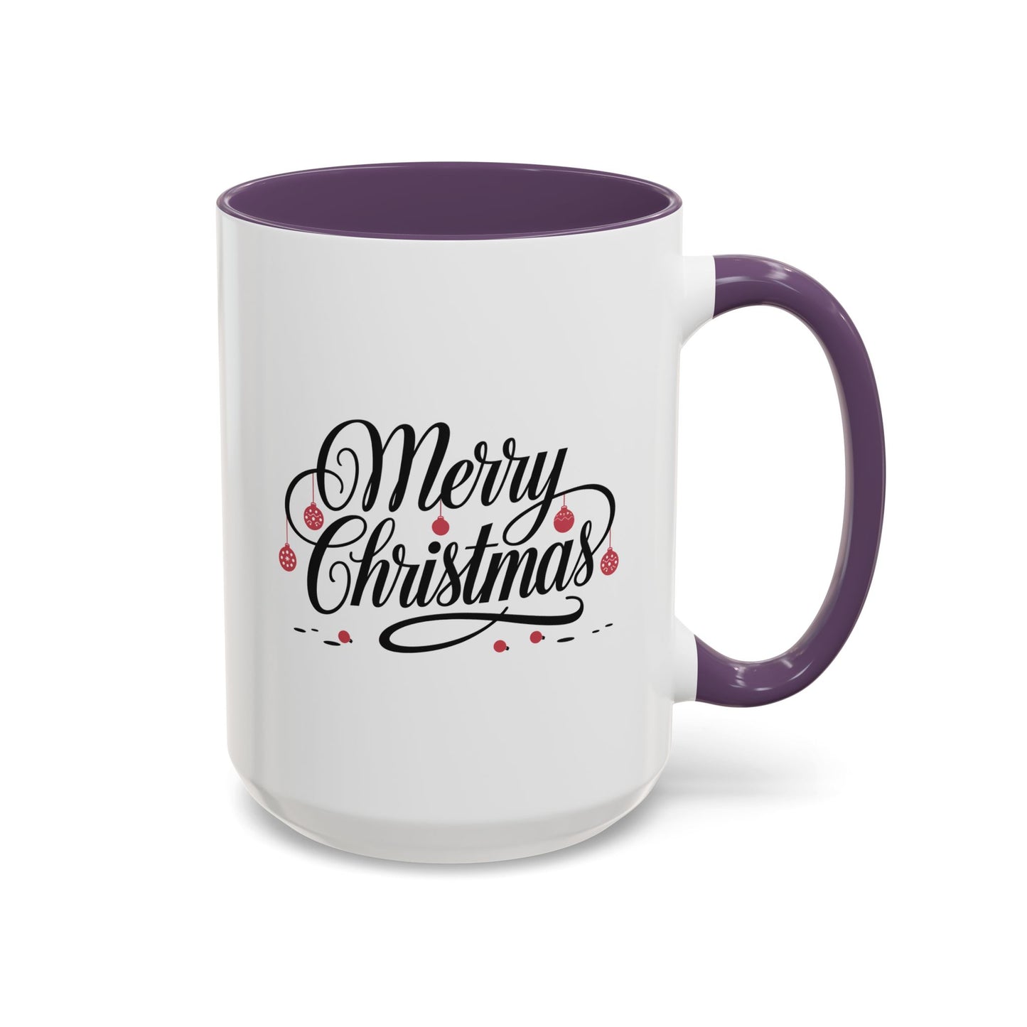Christmas Mug - Merry Christmas Black Text Red Ornaments