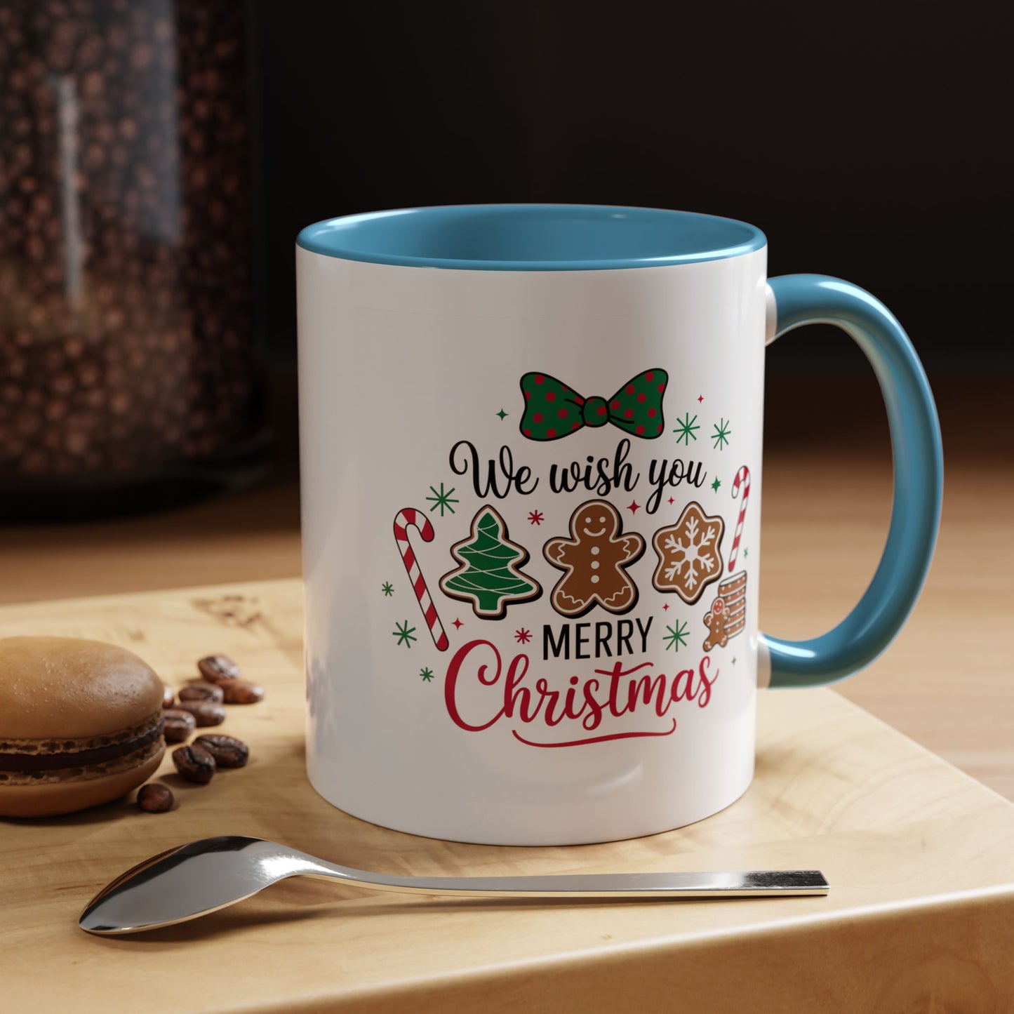 Christmas Mug - We Wish You a Merry Christmas Black & Red Text Cookies & Candy