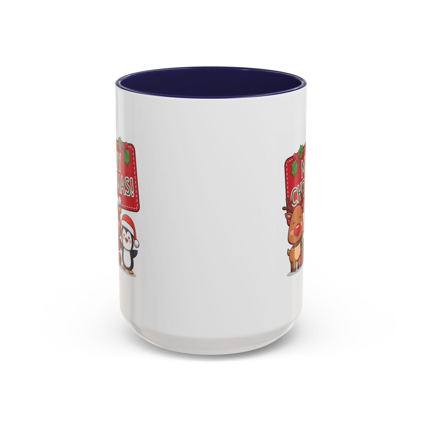 Christmas Mug - Green Text Red Banner Reindeer Bear Penguin