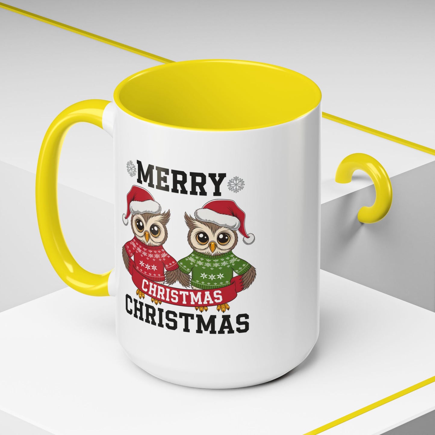 Christmas Mug - Merry Christmas Black Text Owls