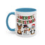 Christmas Mug - Red Green & Gold Text Reindeer Snowman Penguin