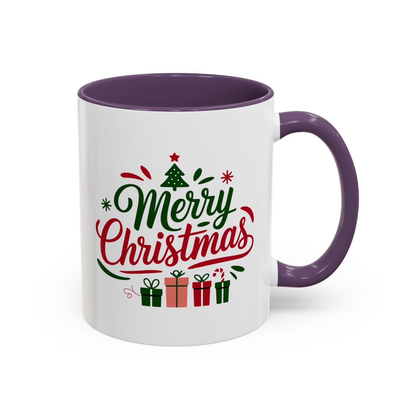 Christmas Mug - Merry Christmas Green & Red Text Tree Snowflakes Presents