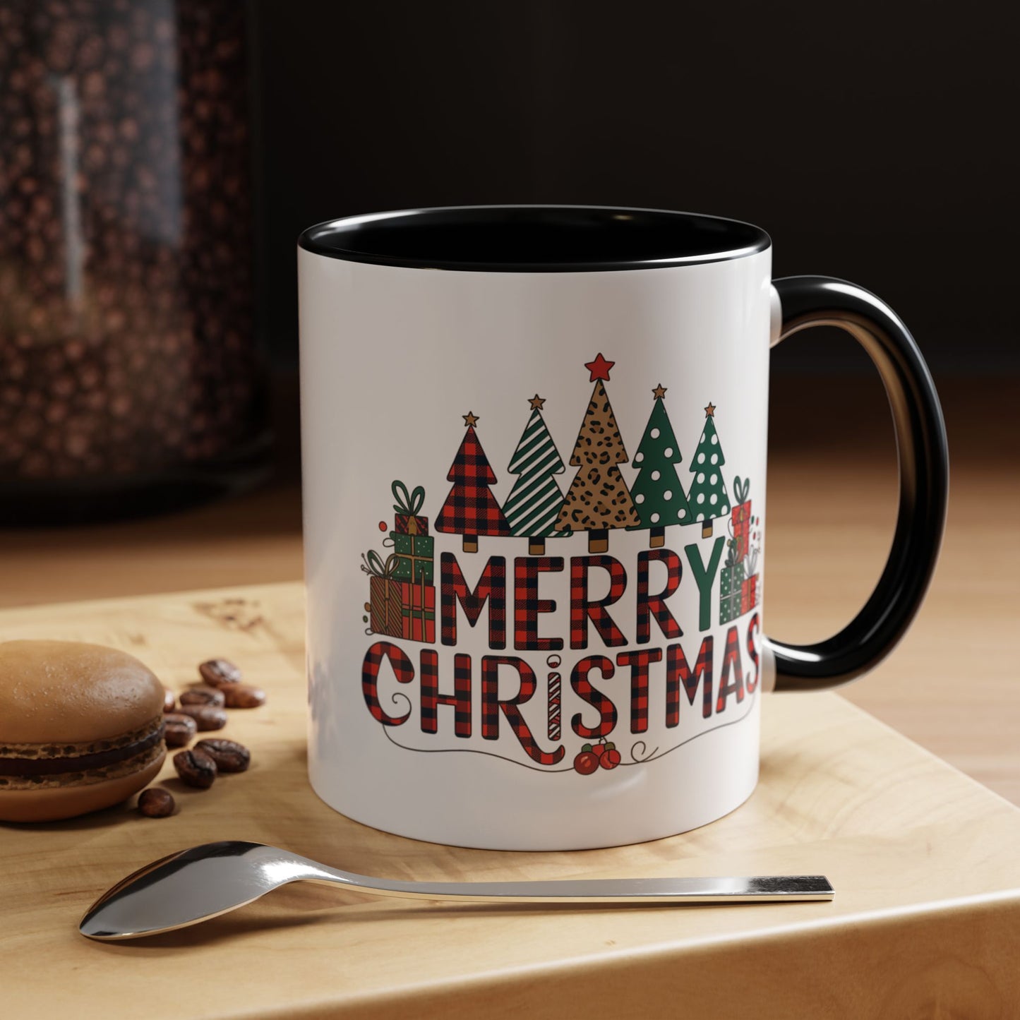 Christmas Mug - Merry Christmas Tartan Text Trees Presents