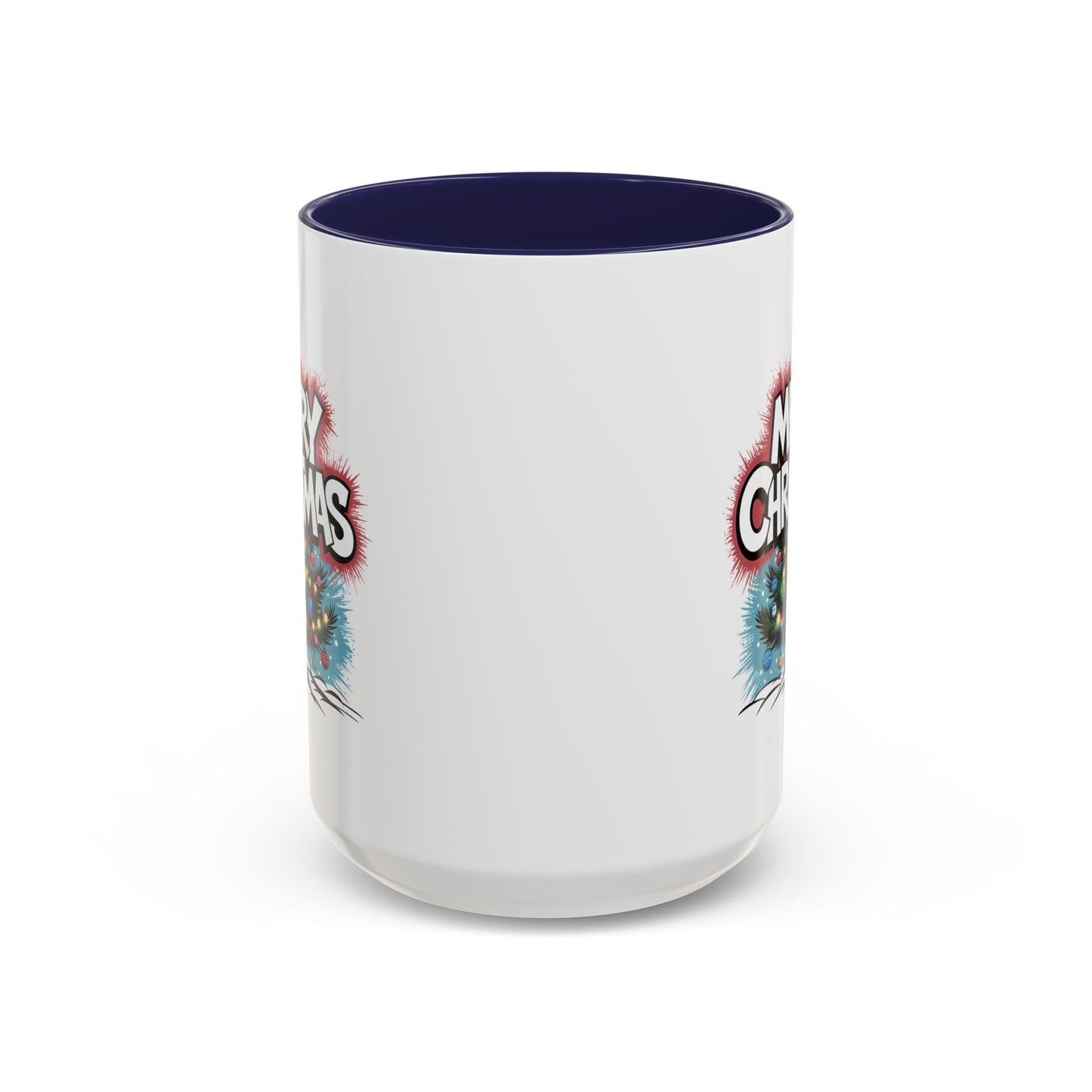 Christmas Mug - Merry Christmas White & Red Text Tree Lights