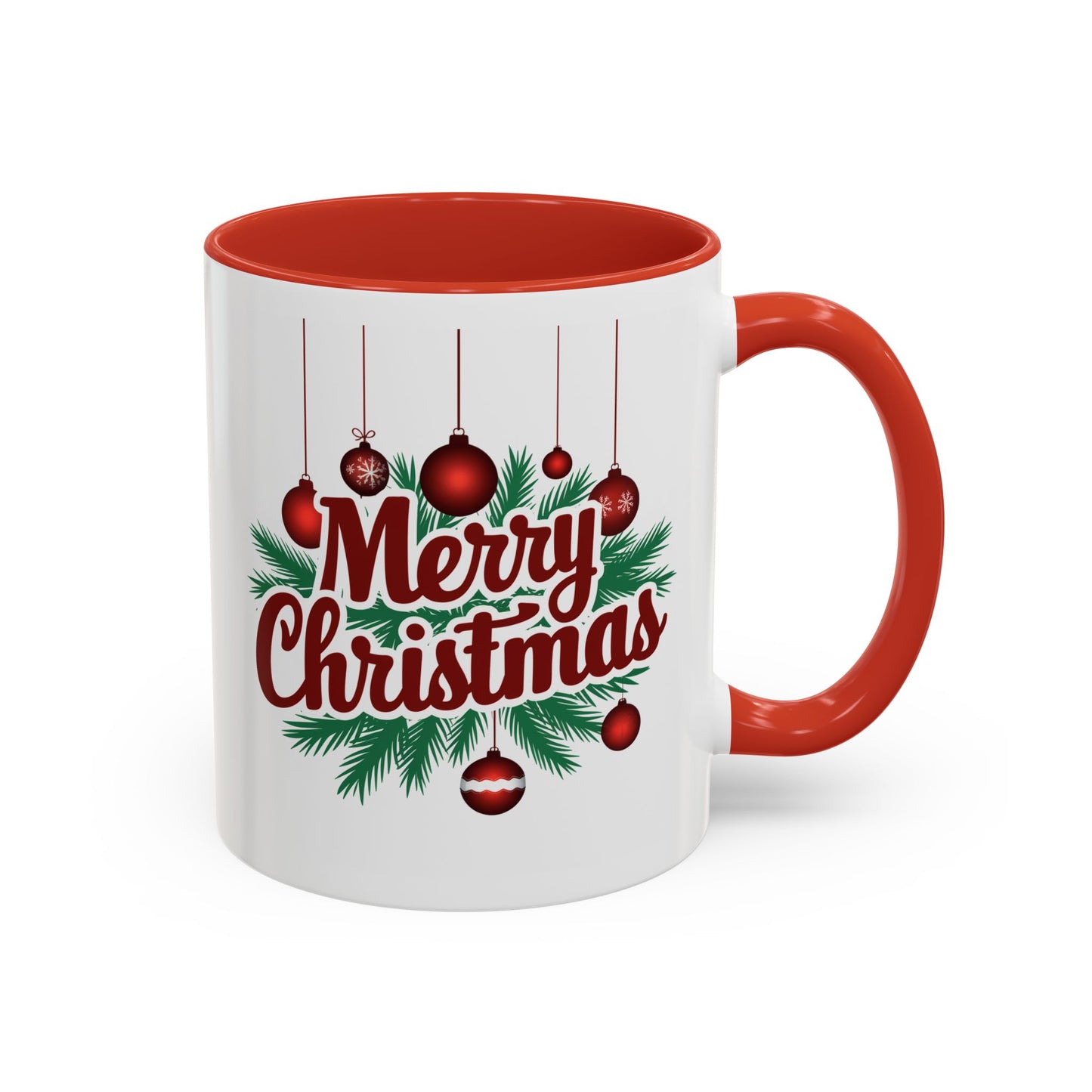 Christmas Mug - Merry Christmas Maroon Text Ornaments