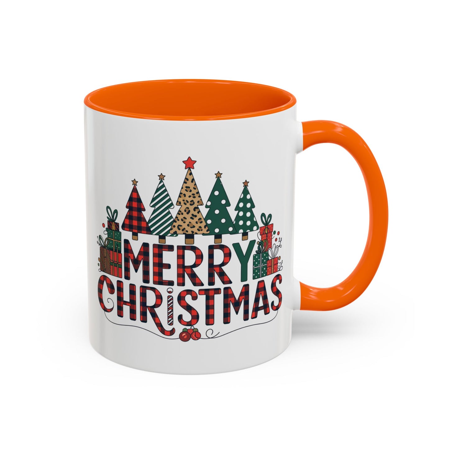 Christmas Mug - Merry Christmas Tartan Text Trees Presents