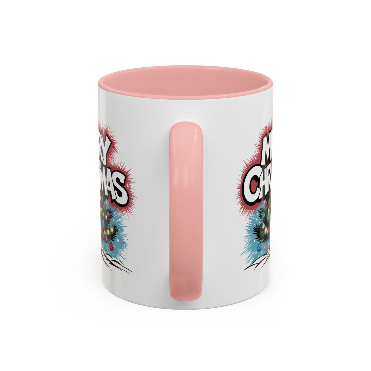 Christmas Mug - Merry Christmas White & Red Text Tree Lights