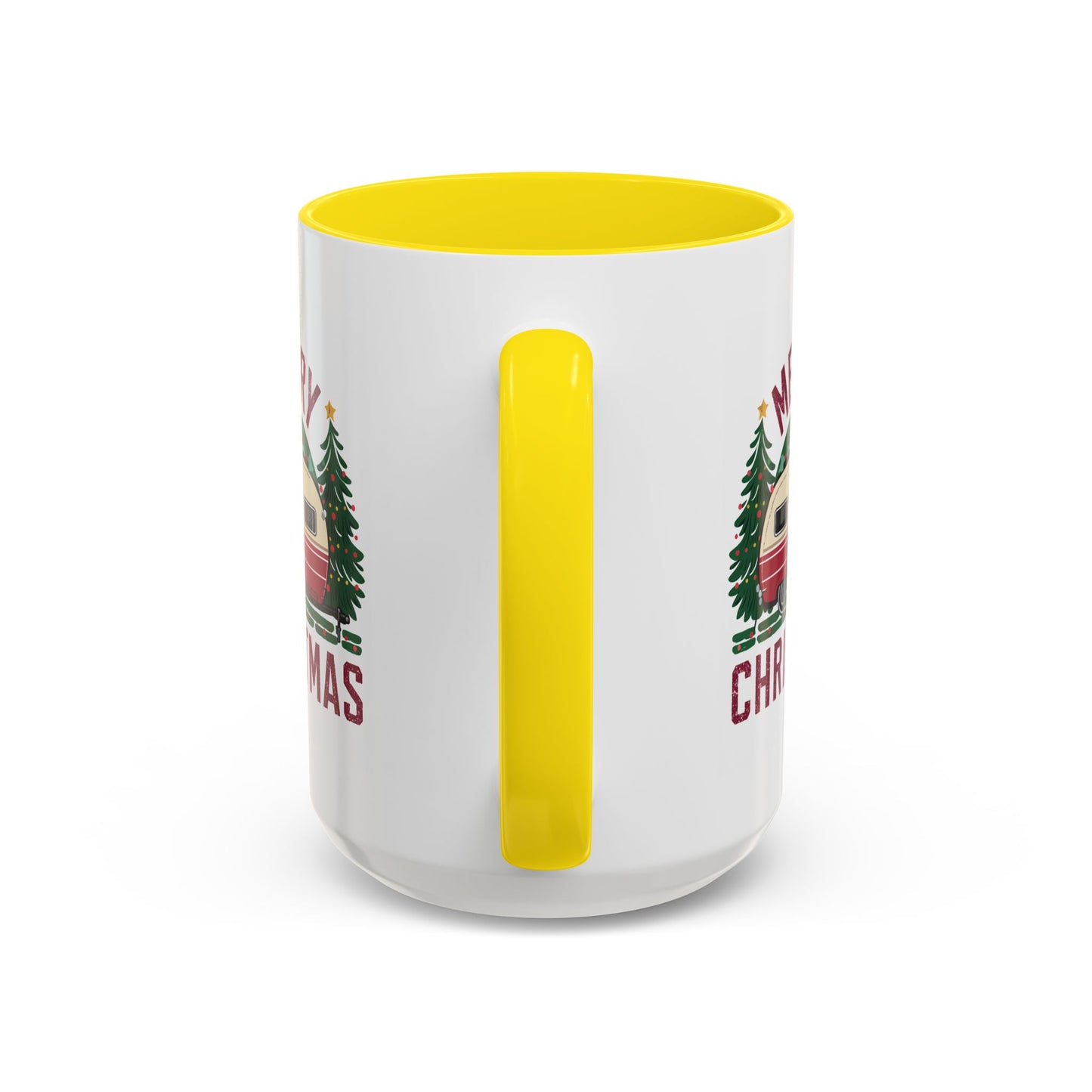 Christmas Mug - Merry Christmas Maroon Text Camper Trees