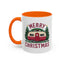Christmas Mug - Merry Christmas Maroon Text Camper Trees