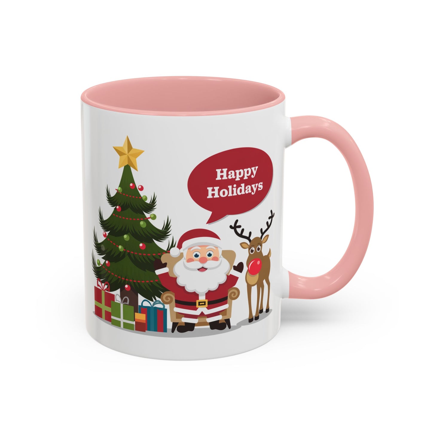 Christmas Mug - Happy Holidays Callout Santa Tree Presents Reindeer