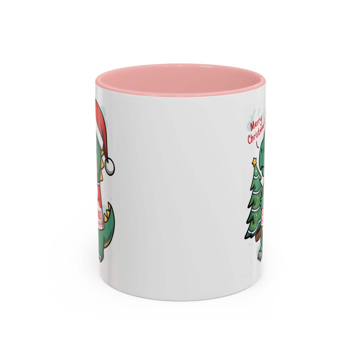 Christmas Mug - Merry Christmas Red Text Dinosaur Tree
