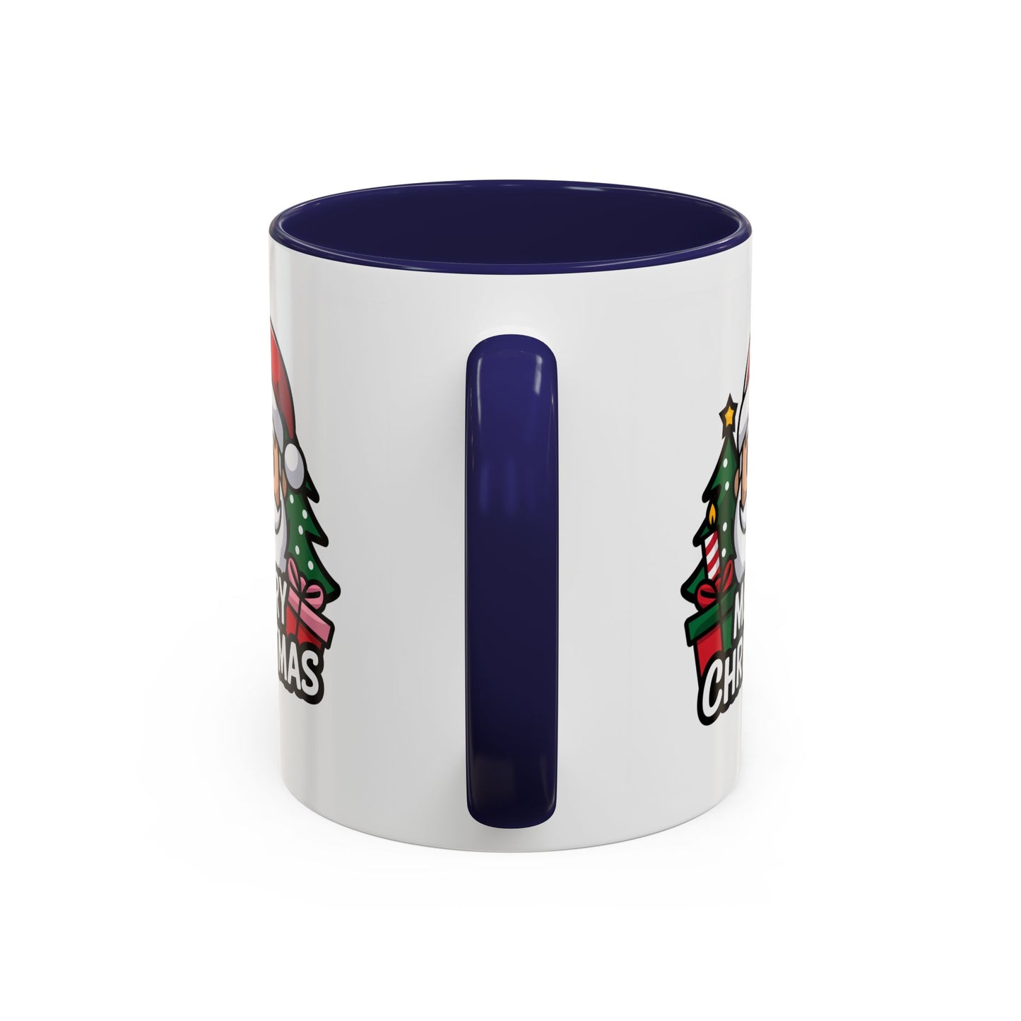 Christmas Mug - Merry Christmas White & Black Text Santa Trees Presents