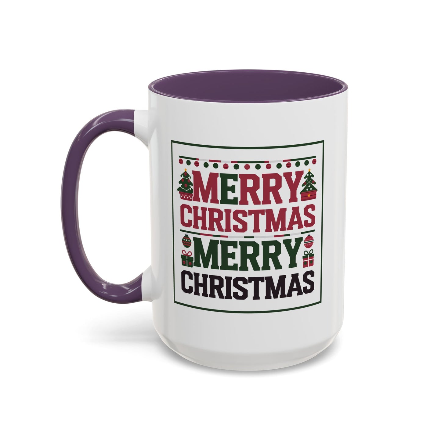 Christmas Mug - Merry Christmas Red Green & Black Text Trees Presents