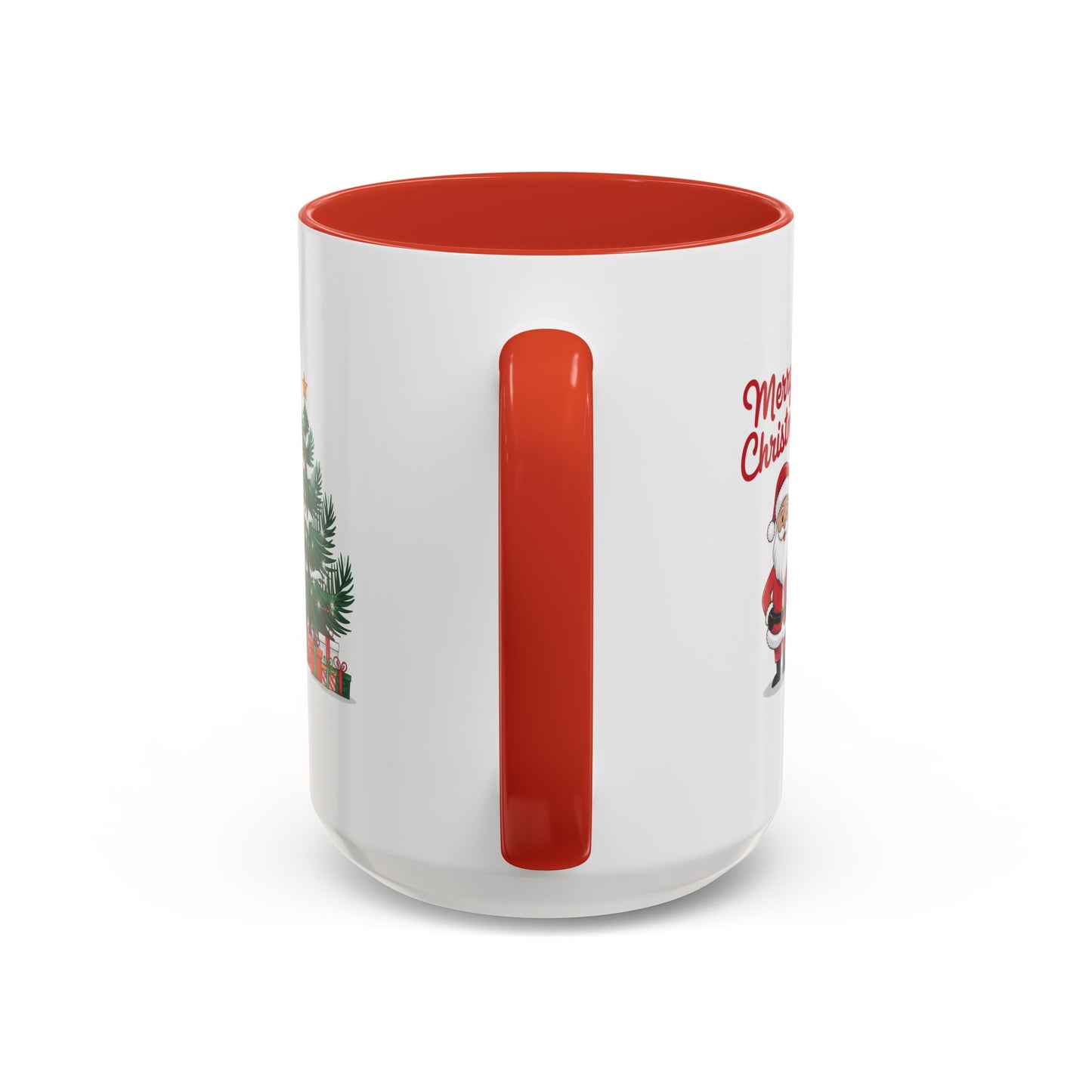 Christmas Mug - Merry Christmas Red Text Santa Tree Presents