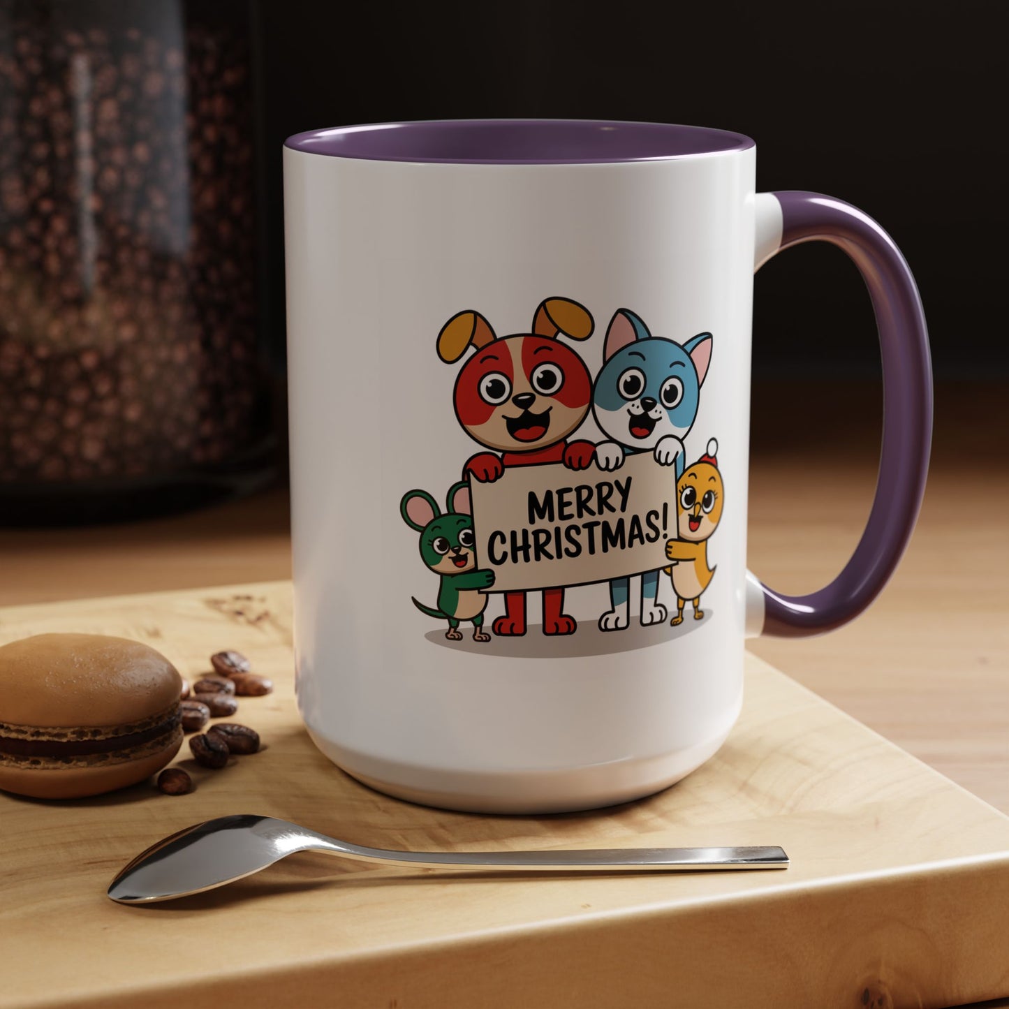 Christmas Mug - Merry Christmas Black Text Mouse Dog Cat Bird