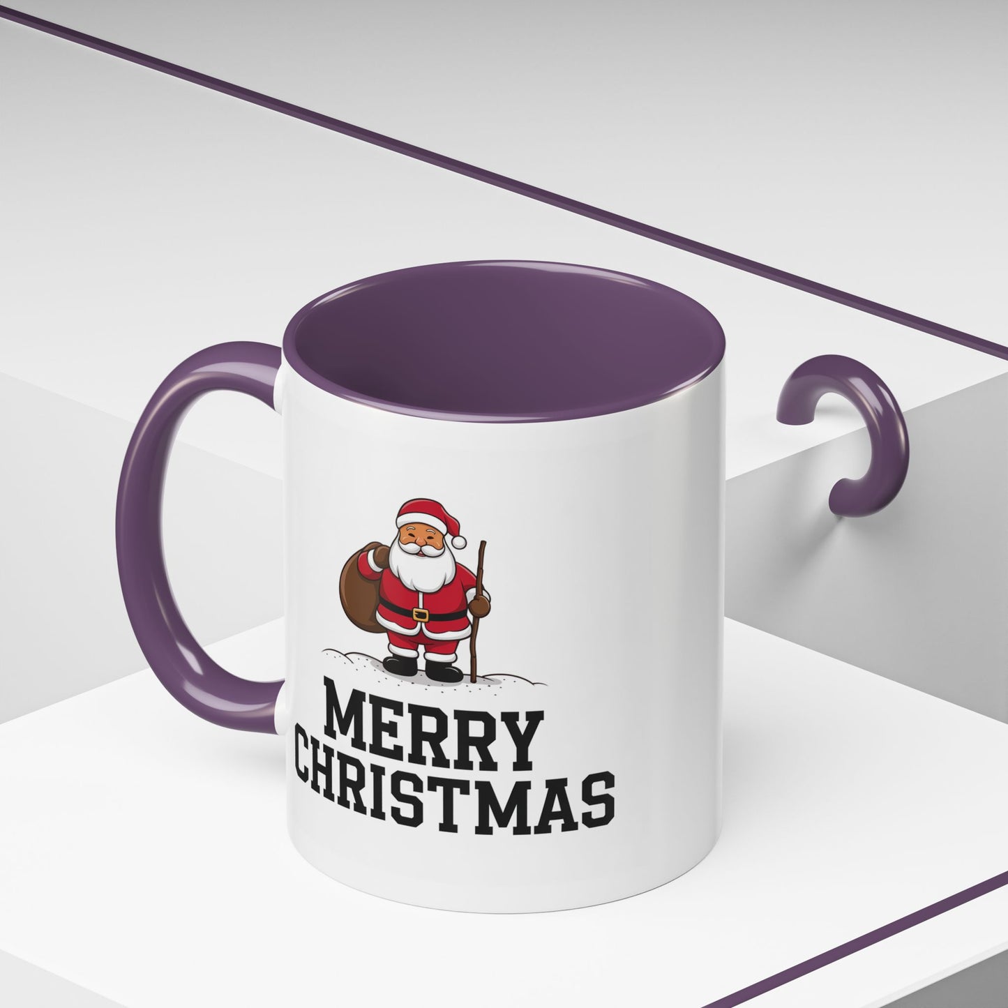 Christmas Mug - Merry Christmas Black Text Santa Walking