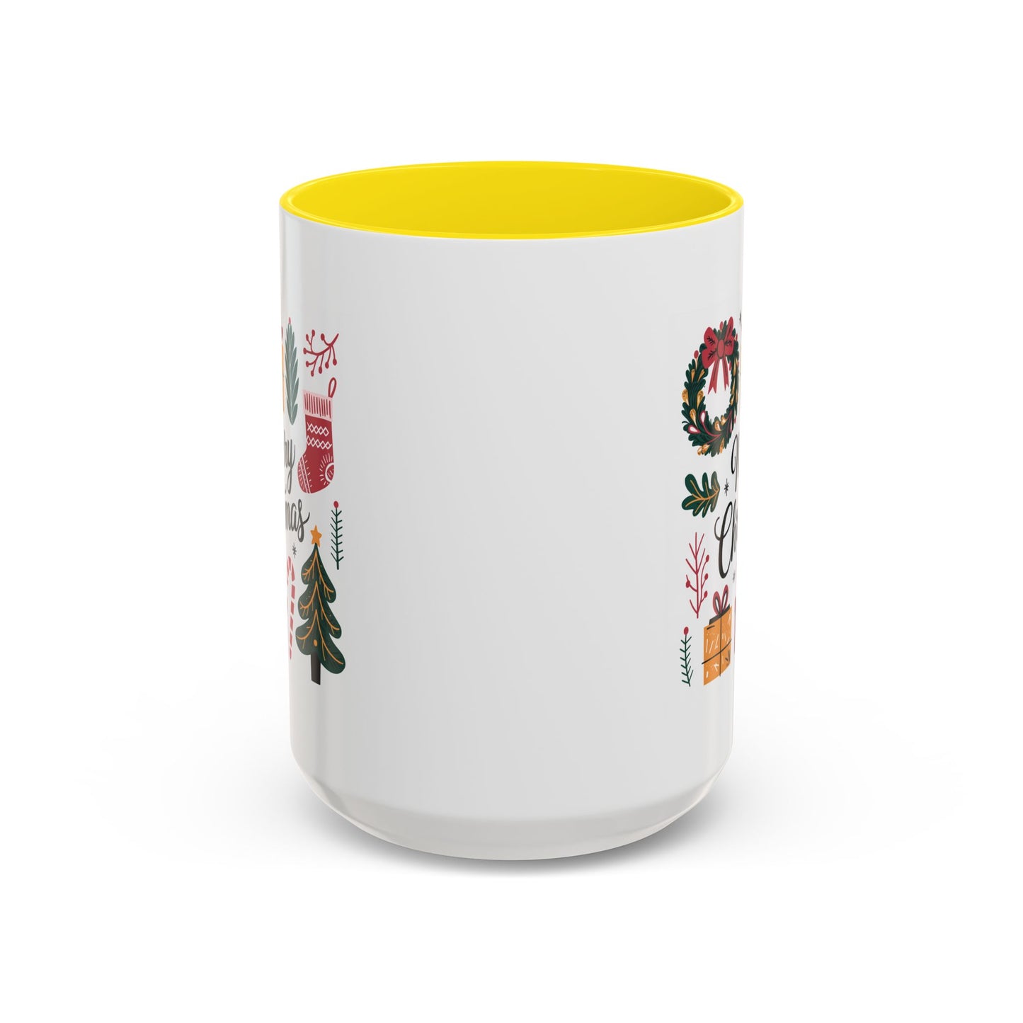 Christmas Mug - Merry Christmas Green Text Presents Tree Candy Cane