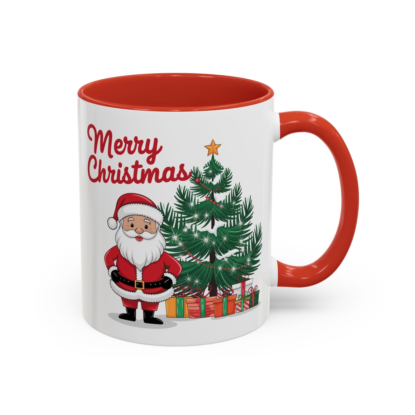 Christmas Mug - Merry Christmas Red Text Santa Tree Presents