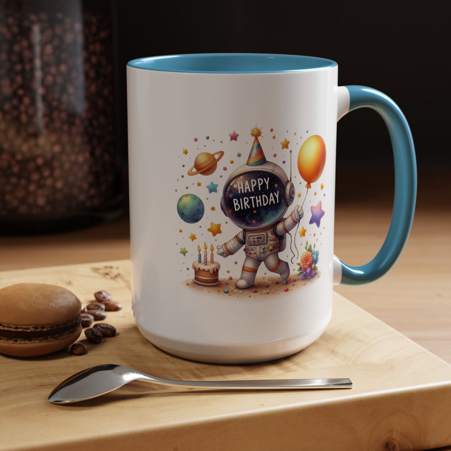 Birthday Mug - Happy Birthday Astronaut, Cake & Balloon