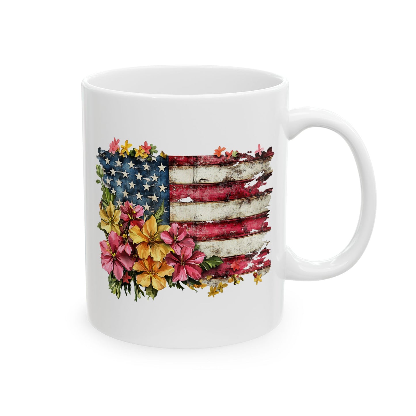 4th of July Mug - Floral AmericanFlag