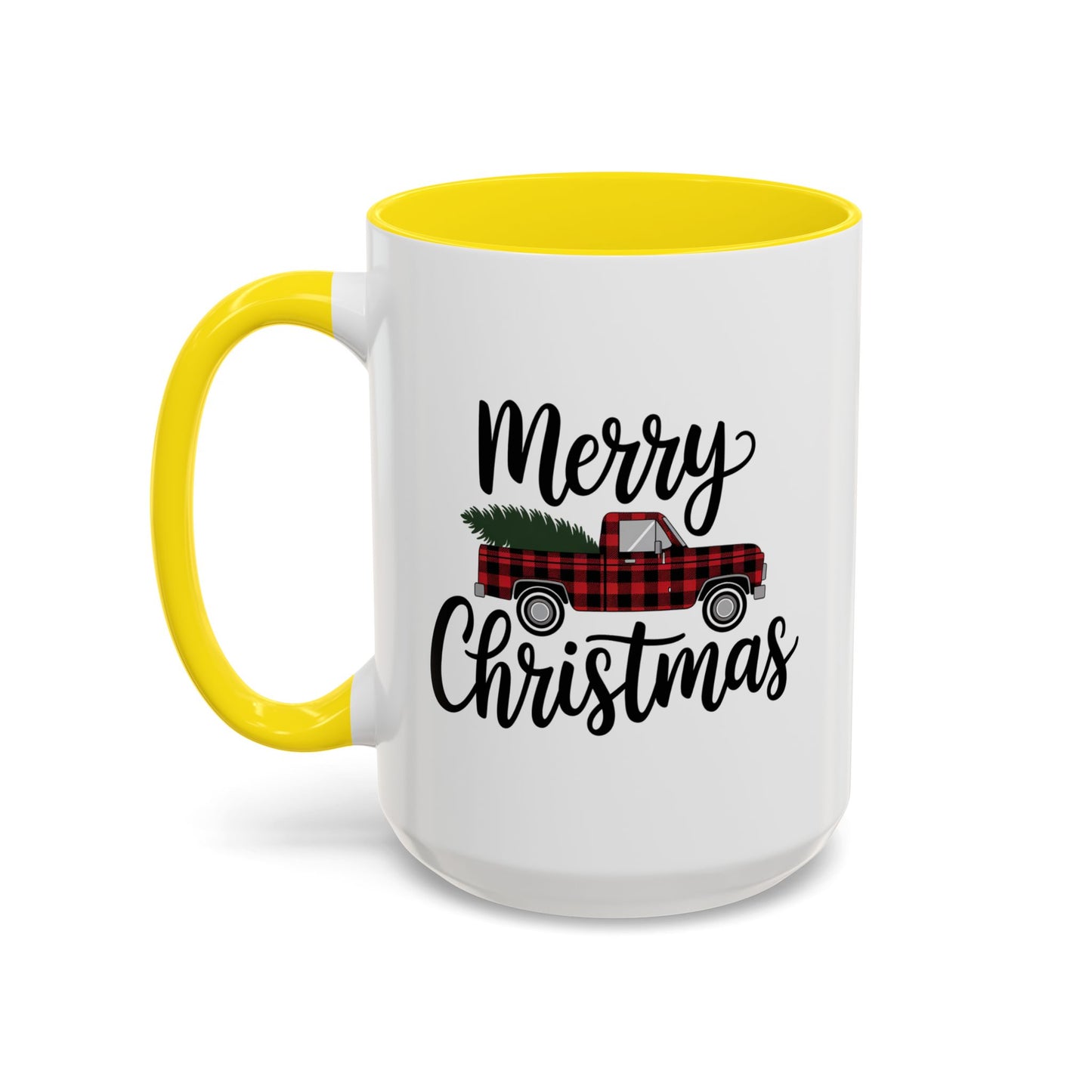 Christmas Mug - Merry Christmas Black Text Tartan Truck