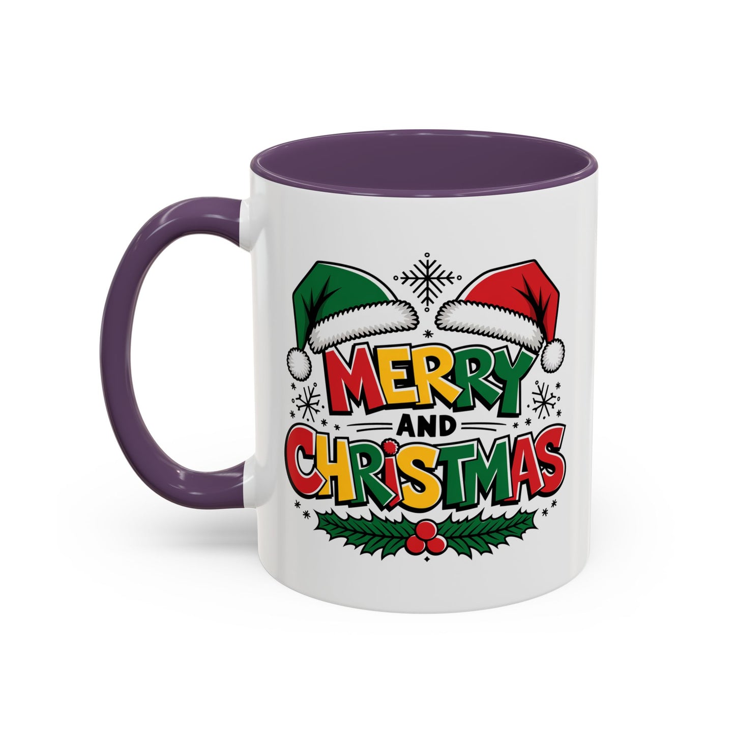 Christmas Mug - Merry Christmas Red Yellow & Green Text Green & Red Hat