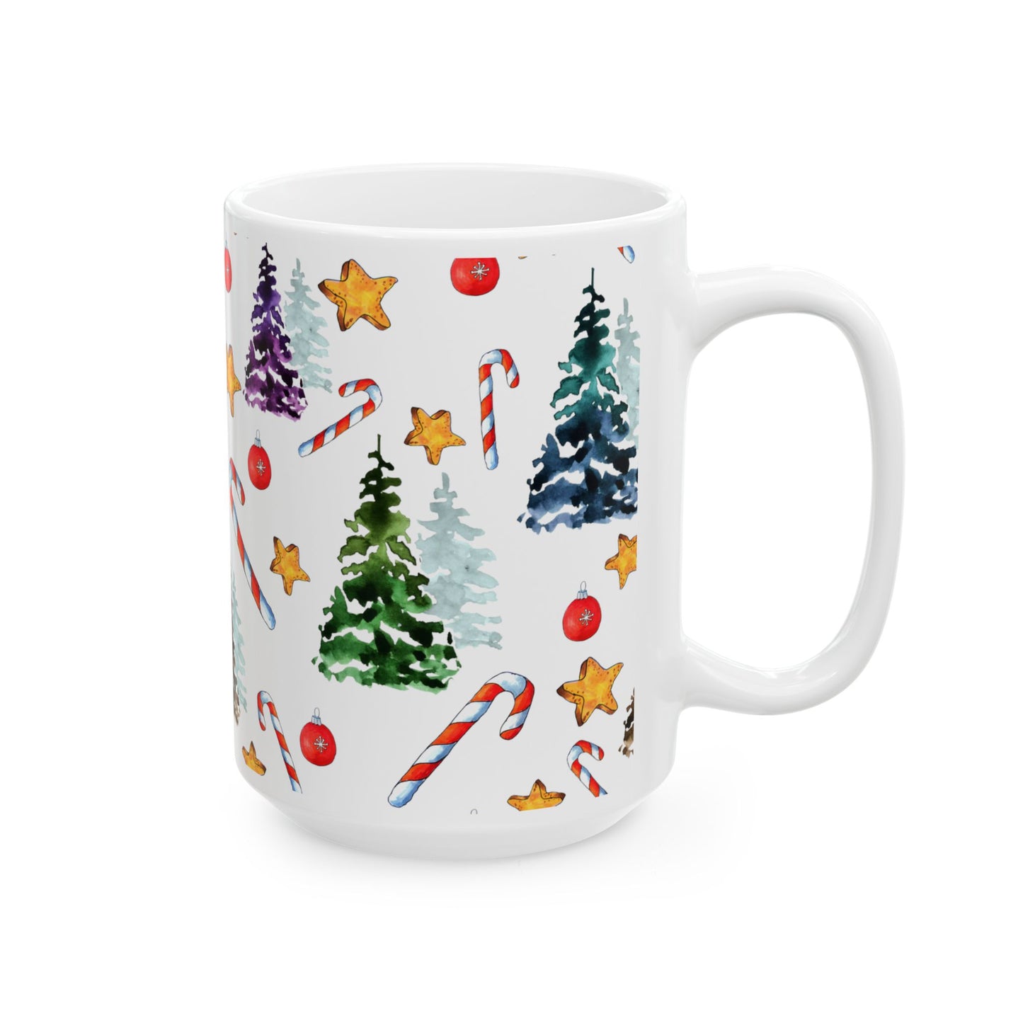 Christmas Mug - Trees Candy Stars Ornaments Pattern