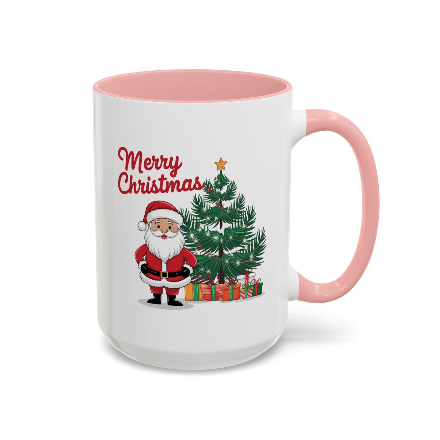 Christmas Mug - Merry Christmas Red Text Santa Tree Presents