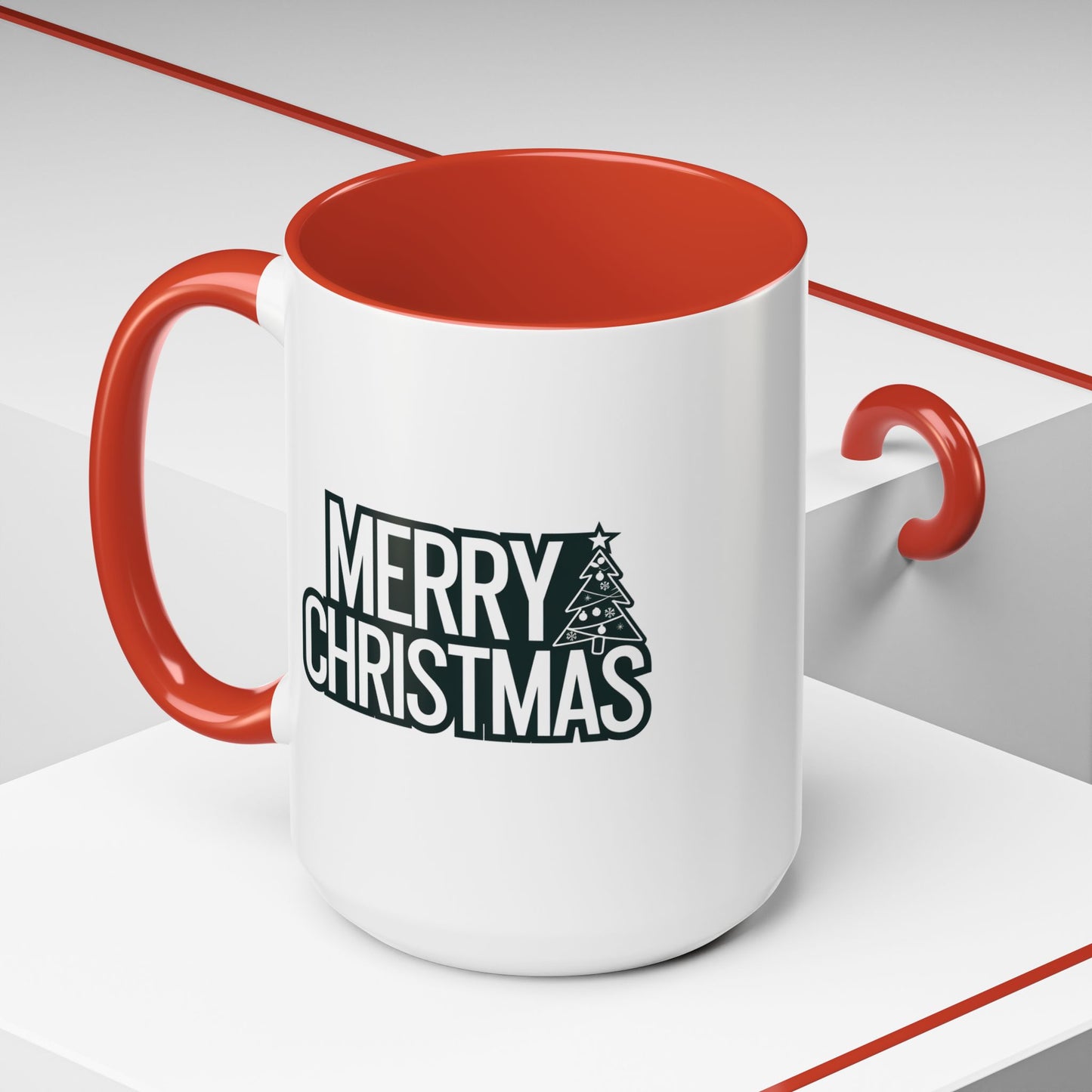 Christmas Mug - Merry Christmas White & Black Text Tree